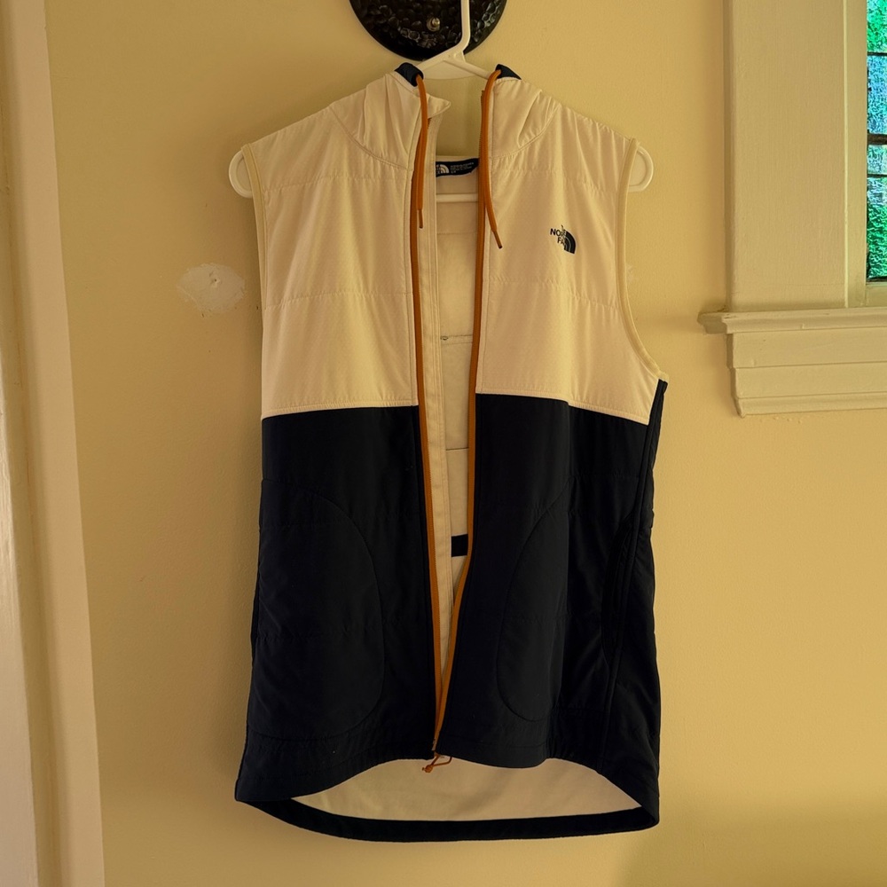 The North Face Cream and Navy Hooded Vest